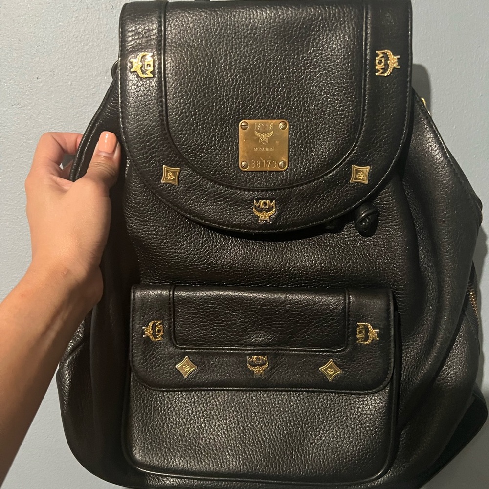 MCM Vintage Leather Backpack with Gold Hardware
